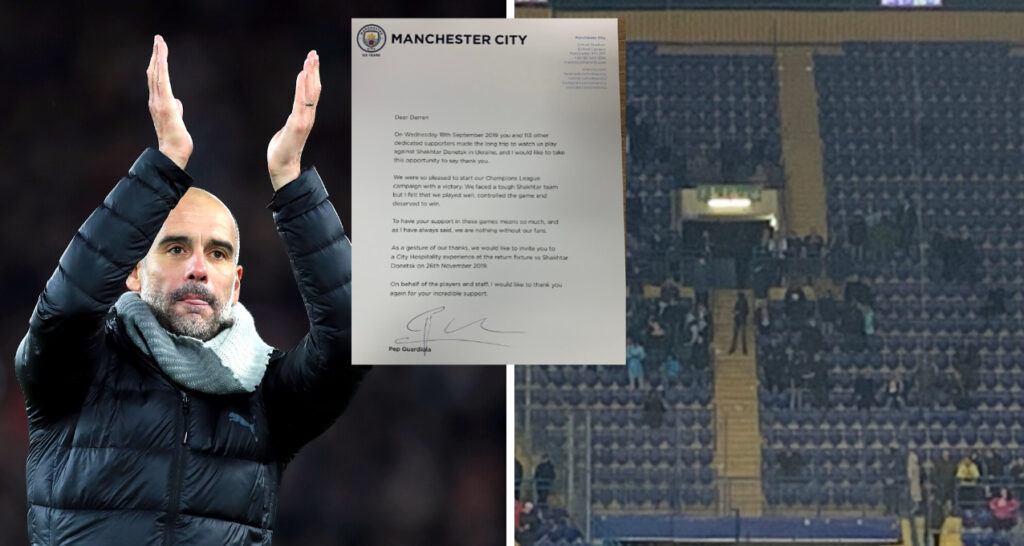 غوارديولا يبعث رسائل شكر ل114 مشجعا لمانشستر سيتي ويعدهم بليلة العمر